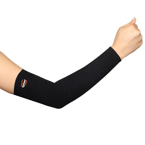 TYNOR Arm Sleeve, Compression Support for Pain Relief, Sports, Cricket & Gym | Durable, Flexible Material | High Performance, UV Protection For Men & Women, 5 Mtr (Black)