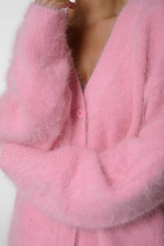 Image of Womens Fuzzy Sweaters Cardigan V-Neck Button Down Oversized Mohair Sweater Casual Y2k 2026 Fall Winter