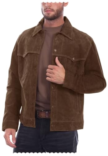 Men's Classic Suede Blazer 6-Button Retro Casual Cowboy Faux Leather Sports Jacket4
