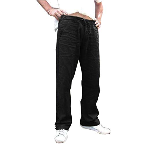Pantalones Hombre Verano Casuales Tallas Grandes Moda Deportivos Lino Pants Color sólido Jogging Pantalon Fitness Suelto Pantalones Comodo Largos Pantalones Ropa de Hombre