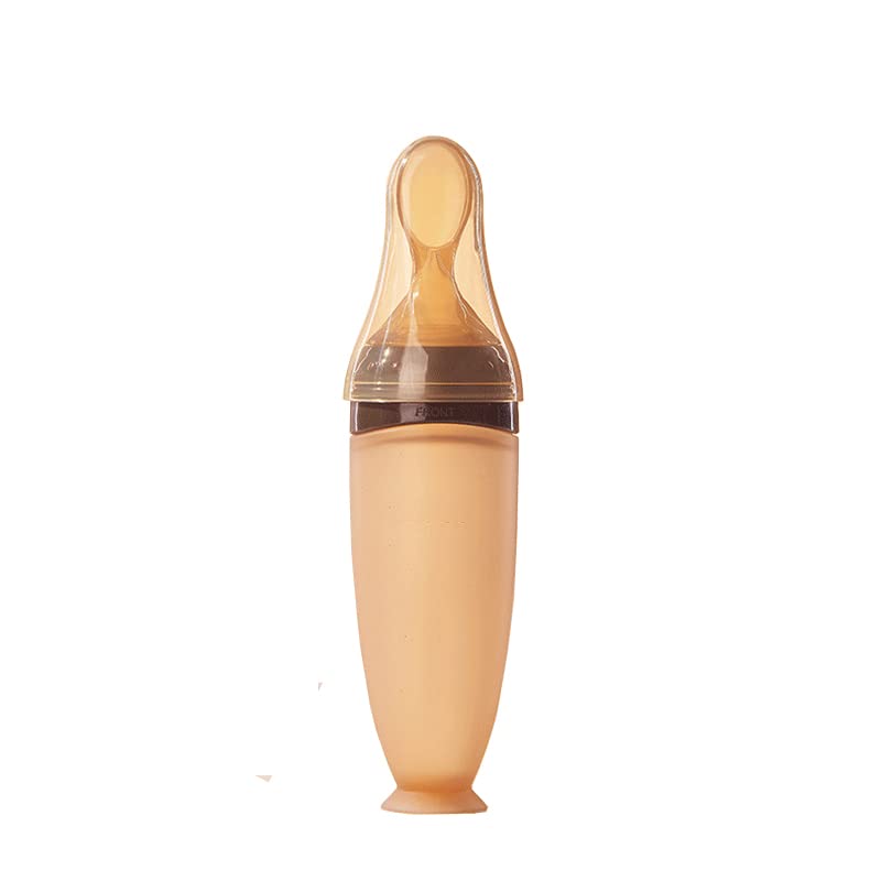 TAESTAR Baby Squeezing Feeding Bottle Infant Silicone Feeder Training Rice Spoon Supplement Dispensing BPA Free 120ML (Brown)