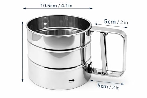 Image of Stainless Steel Flour Sifter for Baking Hand Press Atta Channi Flour Sieve with Fine Mesh Screen Rust-Proof Large Capacity Baking Sifter for Atta, Maida, Sugar, Cocoa Powder Kitchen Baking Tools