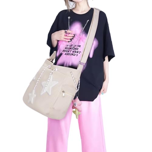 Image of Cute Tote Bag for Women, Aesthetic Canvas Crossbody Bag Y2k Star Hobo Shoulder Purse Kawaii Zipper Messenger Bag | Cute