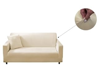 BIANCHERIAWEB Copridivano Antimacchia Elasticizzato Penisola Componibile Tinta Unita Modello Perfetto 3 Posti Panna