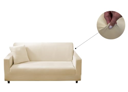 Biancheriaweb Copridivano Antimacchia Elasticizzato Penisola Componibile Tinta Unita Modello Perfetto 3 Posti Panna - 2