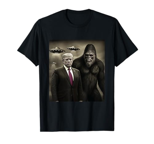 Funny Trump Bigfoot UFO Alien Encounter Conspiracy Theory T-Shirt
