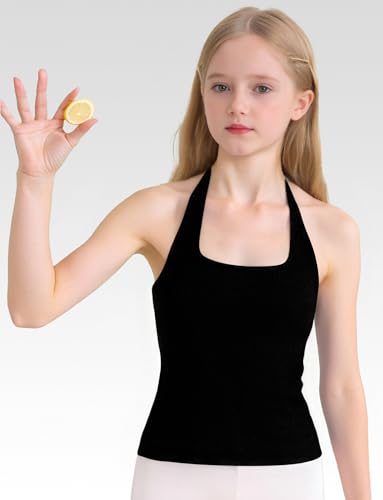 Happy Cherry Mädchen Mode Neckholder Tanktop Kinder Unterhemden mit Integriertem Pads Y2k Trendy Camisole Crop Tops XL