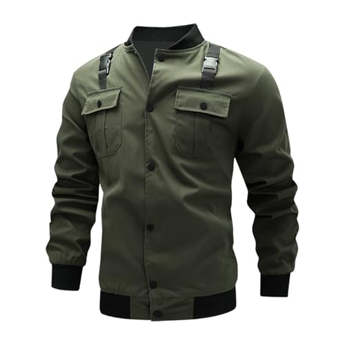 Munweiyu Chaqueta de bombardero militar para hombre, chaqueta de entretiempo, cuello alto, chaqueta de aviador, chaqueta de bombardero, multibolsillos, chaqueta de campo, chaqueta de camuflaje