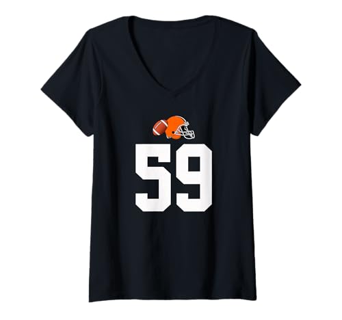 Damen American Football Helm Style Vintage Nummer 59 T-Shirt mit V-Ausschnitt