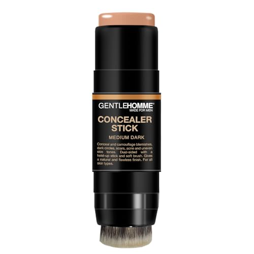 Concealer Stick with Brush for Men - Eraser Dark Circles - Men’s Multi-Use Concealer - Dual Sided Full Coverage with Soft Brush- Buildable Coverage Makeup - All Skin Type - (Medium Dark)