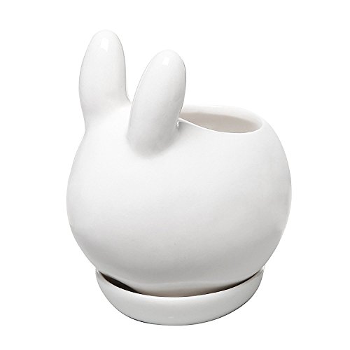 Youfui Rabbit Bunny Ivory White Ceramic Flower Pot Planter For Succulent Cactis Small Simple With Tray #TOP2