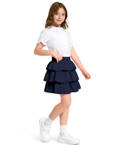 Image of KEREDA Girls Skirt Kids Casual 3-Layer Ruffle Skort School Uniform Skirts for Girls