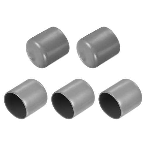 uxcell 5pcs Rubber End Caps 29mm(1 Inch) ID Vinyl PVC Round Tube Bolt Cap Cover Screw Thread Protectors Light Gray