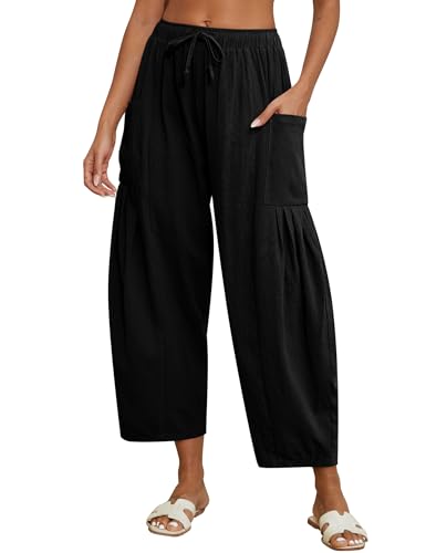 Women Linen Pants Wide Leg Boho Pants Loose Lightweigt Beach Palazzo Harem Pants with Pockets