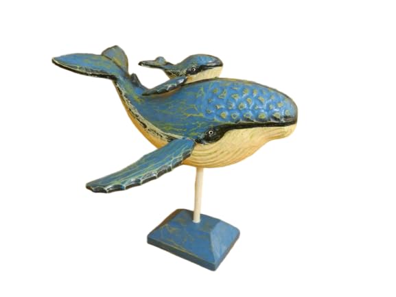 Thai Gifts Hand Carved Wooden Whale - Mother and Baby