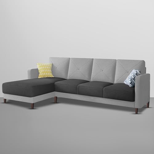 Image of Baloney LHS 6 Seater L Shape Sofa Set for Living Room (Black Grey Fabric) Premium Fabric Sofa