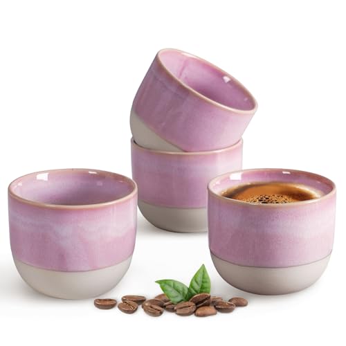 Autumnlife Espressotassen Set 4-teilig, Keramik Mini-Kaffeetassen, Handgefertigte Dickwandiges Espressotasse Rosa Weiß | Tassen ideal für Mokka Kaffee, Tee und Milch, Perfekt für Zuhause und Büro