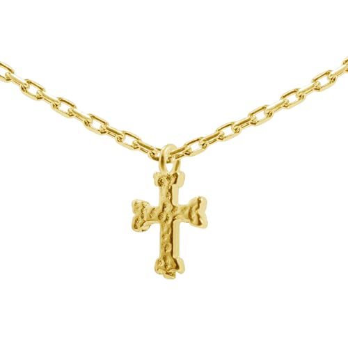 Tiny Cross Necklace for Girls and Women in 14k Yellow Gold Plate