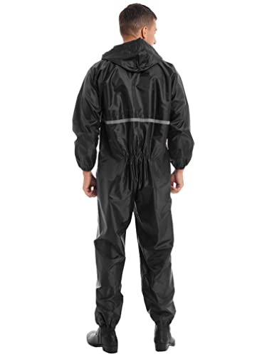 renvena Men's Hooded Jumpsuits Full zip One Piece Lightweight Hooded Raincoat Waterproof Rain Suit2