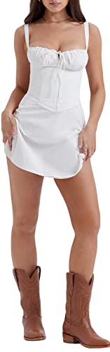 Square Neck Bustier Dress For Women 2023 Elegant Tie Strap Dress Backless Lace Mini Corset Cami Dress Fairy Summer Sundress #TOP6