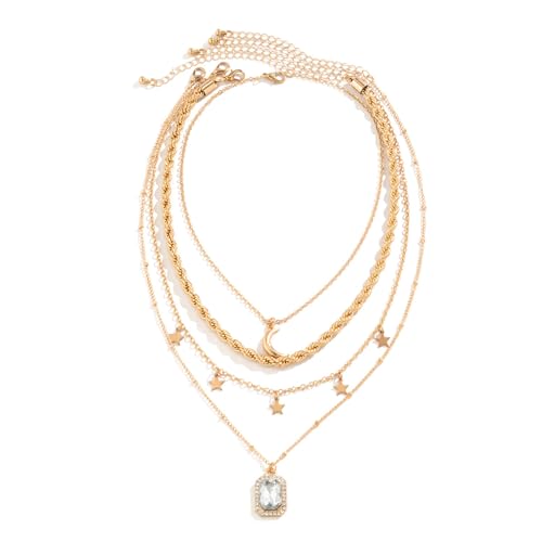 SXYCYRC Colgante cuadrado de diamantes completos vintage collar de luna de estrella collar de borla de cadena de torsión dulce y fresca para mujer Día de la Madre, Navidad, regalos de cumpleaños