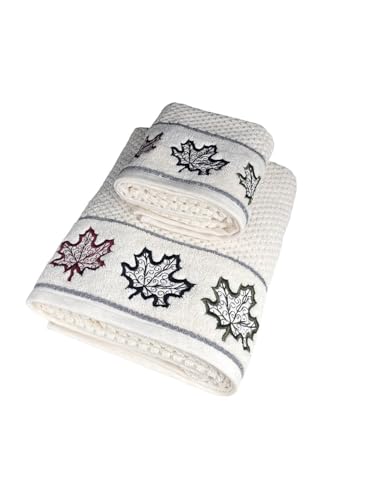 Image of SENSES By Riba Cotton Towel Set 550 GSM - Design 7, 2 Pcs| 1 Bath + 1 Hand Towels Combo | Super Soft, Absorbent, Lightweight, Antimicrobial, Low Linting, White