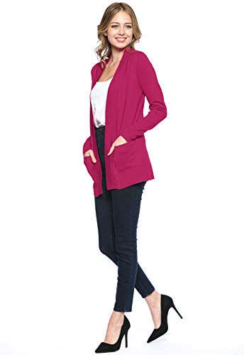 Image of Urban Look Womens Basic Long Sleeve Open Front Comfy Sweater Cardigan (Large, Magenta)