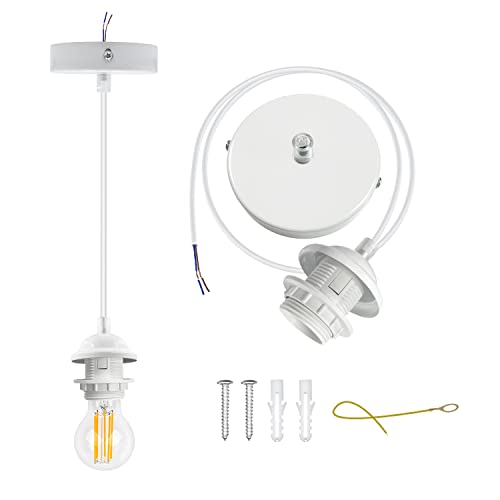 Feyaim Industrial Mini Pendant Light Kit 2 Pack E27 Ceiling Hanging Light Fixtures Vintage Lamp Holder 120Cm Adjustable Diy Pendant Lamp Cord Accessories For Bedroom Kitchen Cafe, White #TOP6