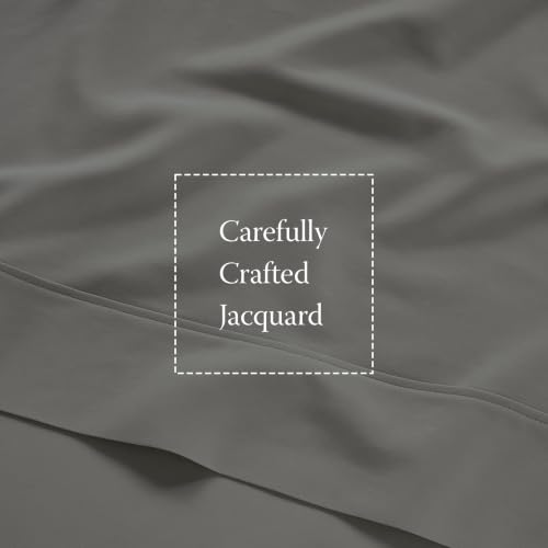 Image of Threadmill 300 Thread Count Cotton King Sheet Set, Sateen, Solid, Dark Grey | 100% Cotton, Sateen Weave, 4-Piece Set, 16 inch Deep Pocket, Cooling, Breathable, All-Season, Lightweight, OEKO-TEX Certified