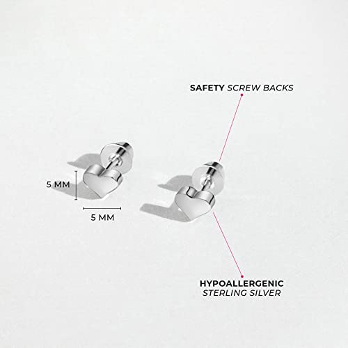 925 Sterling Silver Tiny 5mm x 5mm Heart Shaped Screw Back Locking Earrings for Babies and Toddler Girls, Formal and Casual Wear for Daily Use4