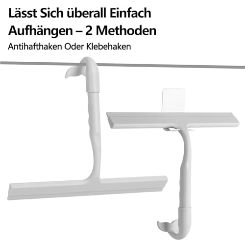 Duschabzieher | Einteiliger Silikon Abzieher Dusche mit integriertem Haken | 25 cm Saugstark & Kratzfrei für Duschwand Duschkabinen,Glas,Fliesen & Spiegel | Rutschfester Ergonomischer Griff | Grau