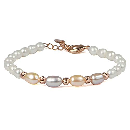 Bracelet de perles d'eau fraîche naturelle en cristal noble blanc et rose