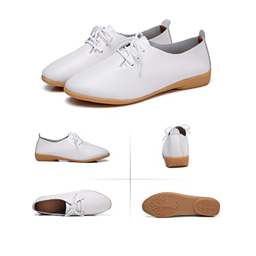 Women's Leather Lace Up Flats Pointed Loafers,Fashion Soft Bottom Low Lightweight Comfort Slip-On Business Formal Work Dress Walking Oxfords Sneakers3