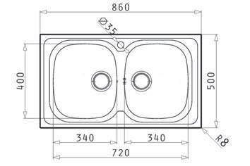 Pyramis Lavello lavandino lavabo 2 vasche Sparta 86x50 Acciaio Inox con PILETTA da 3,5''