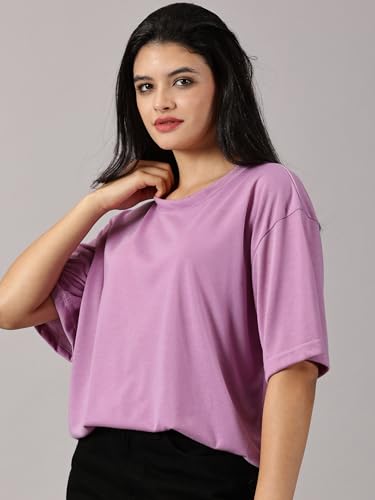 Image of RodZen Oversized Fit Half Sleeves Round Neck Textured Polycotton T-Shirt for Women /Girls (Pack of 2)