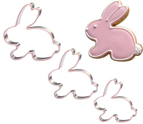 UKoosien Lot de 3 emporte-pièces de Pâques - Moules en forme de lapin, en acier inoxydable et emporte-pièces pour fondant, passent au lave-vaisselle (10 cm / 8 cm / 6...
