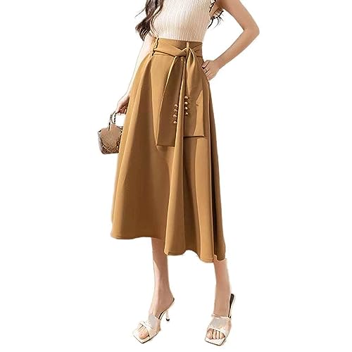 Jupe mi-longue pour femme coupe parapluie d'été taille haute avec ceinture