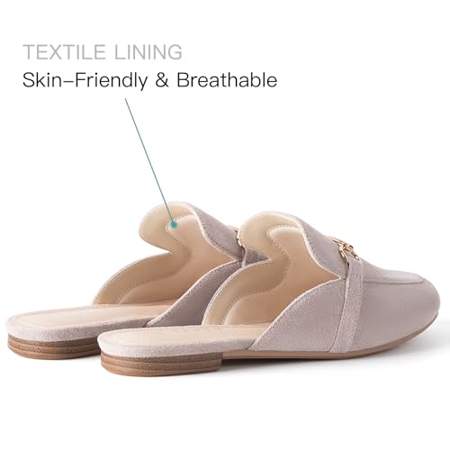 Image of MUSSHOE Gold Buckle Mules for Women - Comfortable Memory Foam Loafers, Classy Slip On Flats for Office Business Casual, Dressy Pointed Toe Shoes