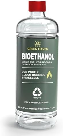 GREEN HAVEN 1L Premium Bioethanol Fuel for Fireplace - Bio Ethanol Liquid Fuel for Fires Pits, High Purity Clean Burning Liquid Indoor and Outdoor