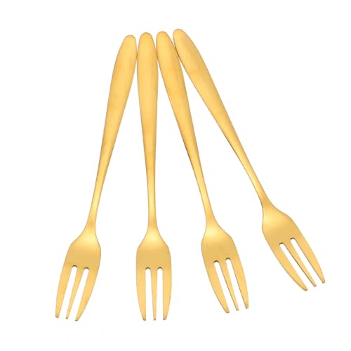 OFFSCH 4pcs Three Prong Toothpicks Stainless Steel Dessert Forks Fruit Forks Silverware for Appetizers Food Picks