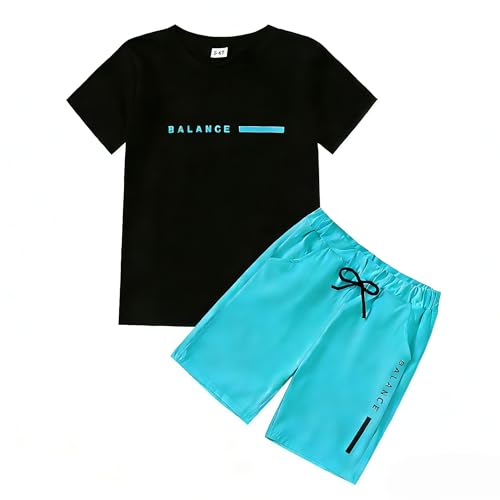 Togrielan Boys Summer 2-Piece Set Cool Letter Print Short Sleeve T-Shirt and Elastic Waist Shorts Size 5-10 Years 5 6