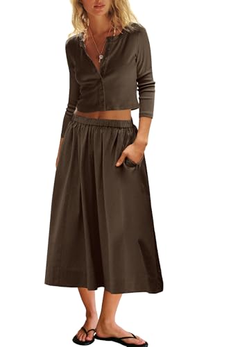 Panadila Womens 2 Piece Lounge Sets Matching Vacation Outfits Ribbed Button Down Cardigan and Elastic Waist Skirt Sets2