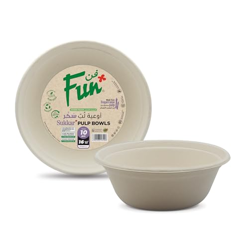 FUN BY AL BAYADER فن everyday Biodegradable Microwave Organic & Eco Friendly Moulded Fibre Bowl 16Oz Pack Of 10