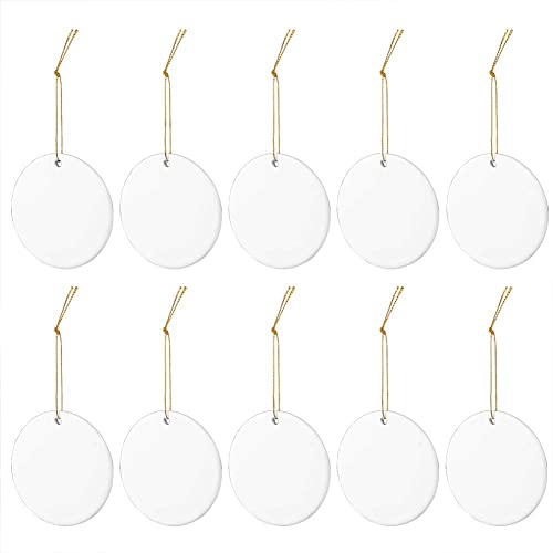 10 Stück Sublimationsrohlinge Keramik Ornamente, Weihnachtsbaumschmuck rund Ornament für Sublimation, blanko Keramik Ornamente für DIY Weihnachtsdekoration Cover