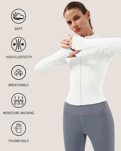 Image of Locachy Women's Lightweight Stretchy Workout Full Zip Running Track Jacket with Thumb Holes