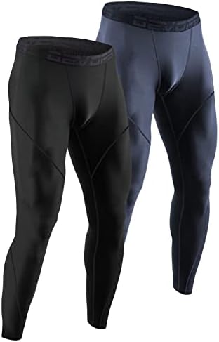 DEVOPS Men's Thermal Compression Pants, Athletic Leggings Base Layer Bottoms (2 Pack) (Large, Black/Charcoal)