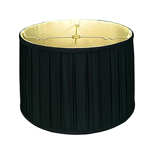 Royal Designs Shallow Drum English Box Pleat Basic Lamp Shade, Black with Gold, 17" x 18" x 11.5, BS-748-18BLKGL