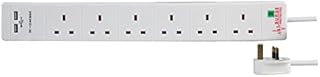 Pro Elec PEL00115 6 Gang Surge Protected Extension Lead with 2 x 2.4 V USB Charging Sockets, 5 m