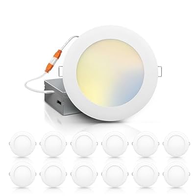 ECOELER 12 Pack 6 Inch 5CCT Ultra-Thin LED Recessed Ceiling Light with Junction Box, 2700K/3000K/4000K/5000K/6000K Selectable, 12.5W 1100LM Brightness, Dimmable Canless Wafer Downlight, ETL&FCC