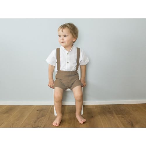 KMBANGI Toddler Newborn Baby Boys Gentleman Outfits Short Sleeve Turn-Down Collar Romper Bib Pants Bow Tie 3Pcs Short Set2